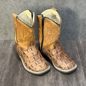 Old West Kids Tan and Brown Cowboy Boots